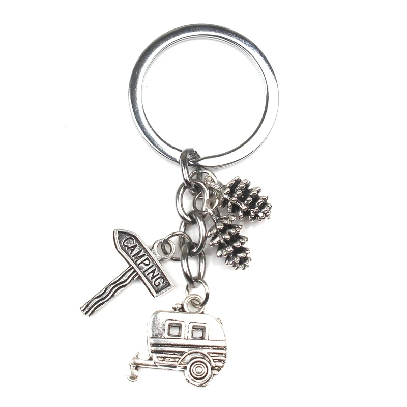 Camping Keychain Trailer RV Caravan Campground Key Chain, Nature Outdoors, Summer Vacation, Snowbirds Keyring Souvenir Key Chain