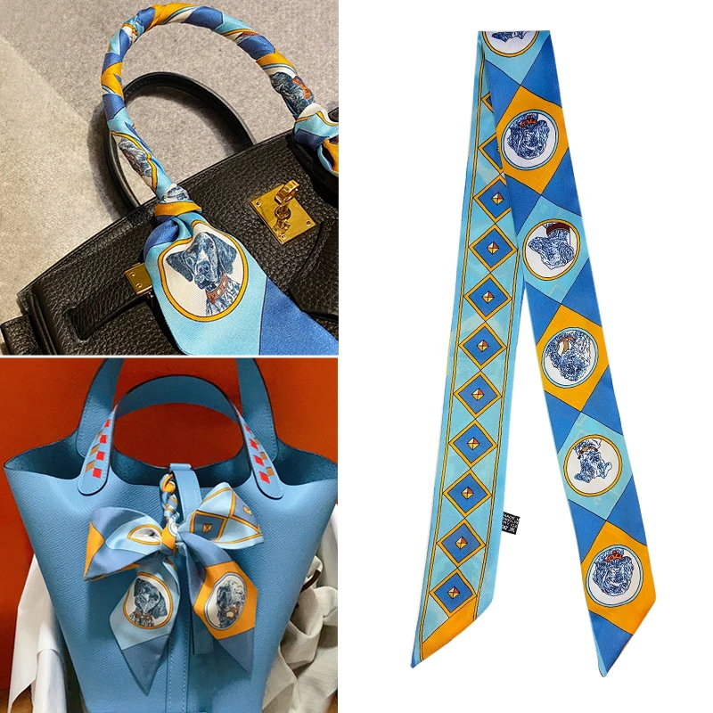 Атласный шелковый шарф-сумка узкий женский шейный шарф повязка на голову