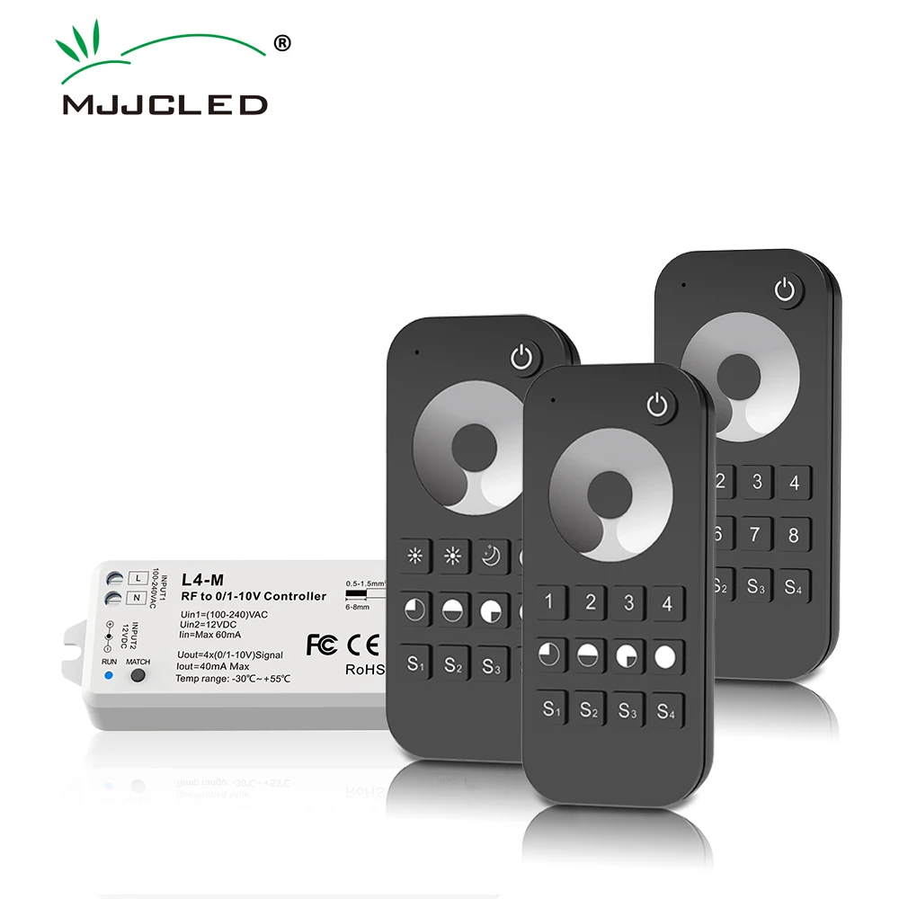 

0-10V LED Strip Dimmer Controller 2.4G Wireless RF Remote Control Single Color LED Tape Light 4CH AC 220V to 1-10V Dimer L4-M