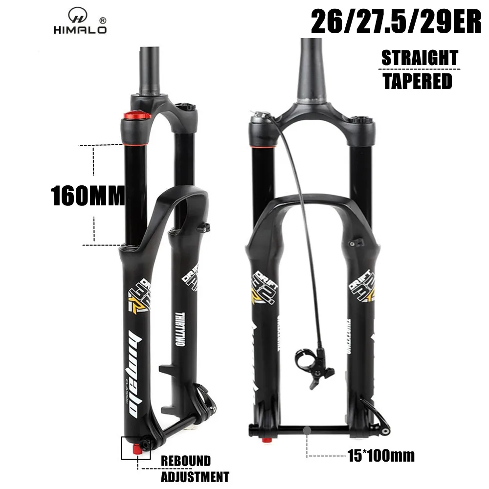 

HIMALO MTB подвесная воздушная вилка для путешествий 160 мм 26 27,5 29er Регулировка отскока через ось 100*15 мм коническая прямая трубка