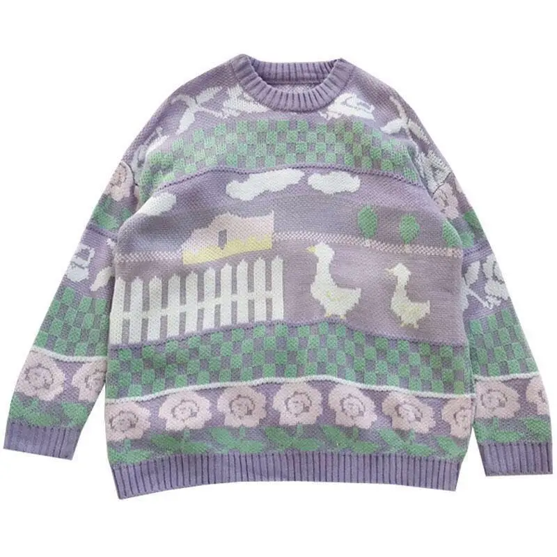 

New Lazy Style Korean Knitted Women Sweater Fairy Round Neck Loose Oversize Sweater Soft Milk Cocoon Pullover Sweater