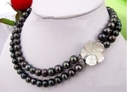 

2 ROW SOUTH SEA AAA 9-10MM BLACK PEARL NECKLACE 18-19 INCH