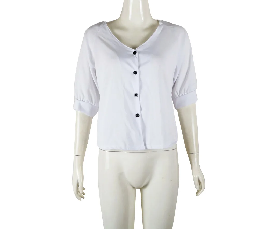 

Autumn New V-neck Middle Sleeve White Shirt Women's Wear White Blouse