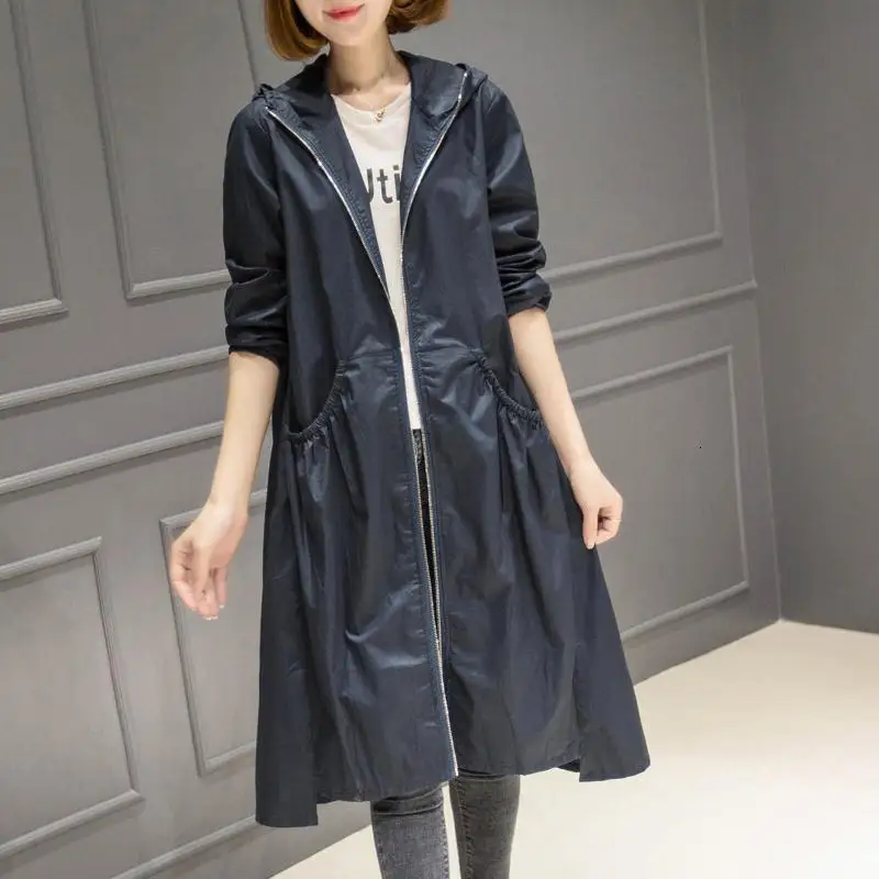 navy blue PEONFLY модная женская однотонная куртка с капюшоном длинное пальто Новинка Осень Зима Плюс Размер Длинные теплые куртки с капюшоном желтый - Цвет: navy blue