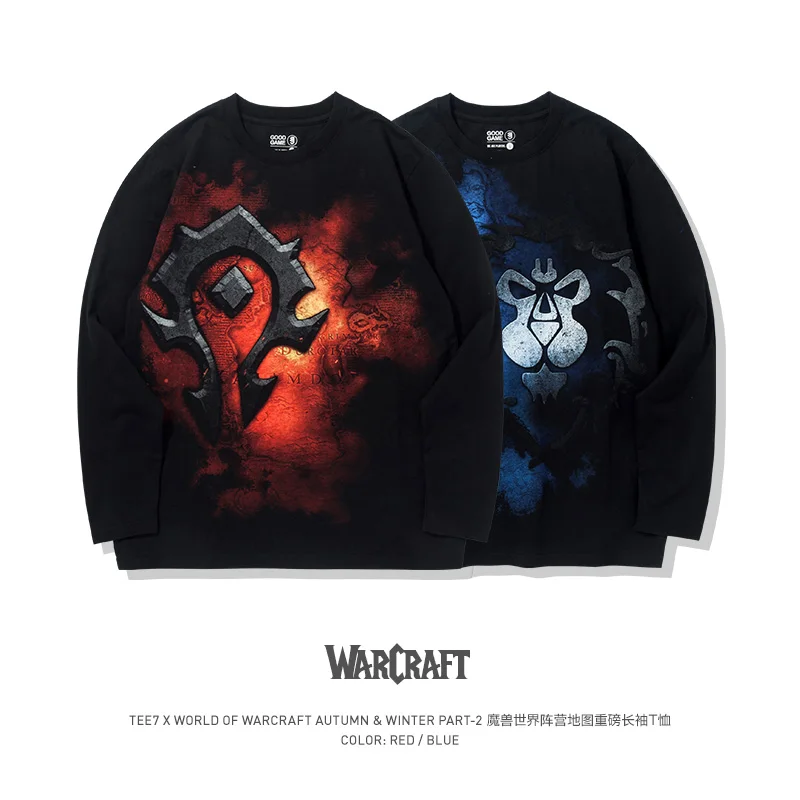 Tee7 Модная хлопковая футболка с длинным рукавом World of warcraft для влюбленных мужская