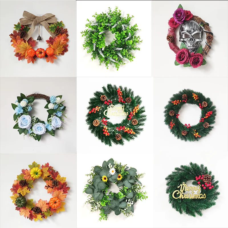

Artificial Pumpkin Garland Autumn Decoration Party Decor Skull Wreath Pine Garland For Christmas Thanksgiving Day