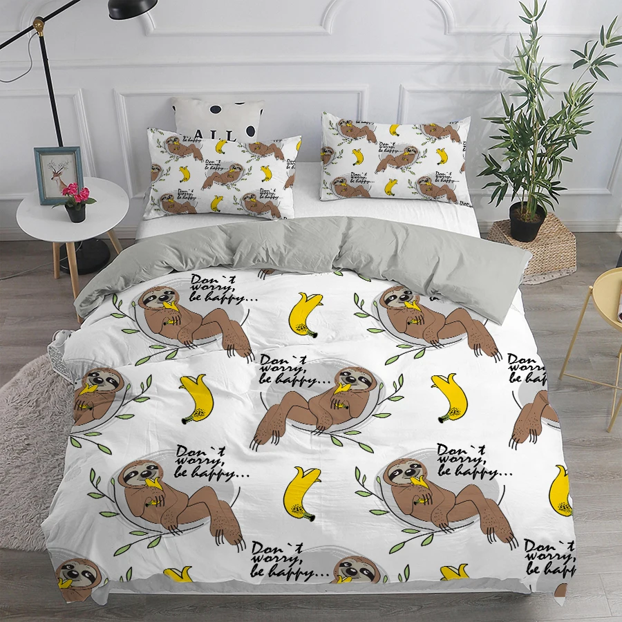 

oentyo Cute sloth Bedding Set for Kids Cartoon Duvet Cover Set White Bed Set Duvet Cover Boys girls Bedding Set Queen King Size