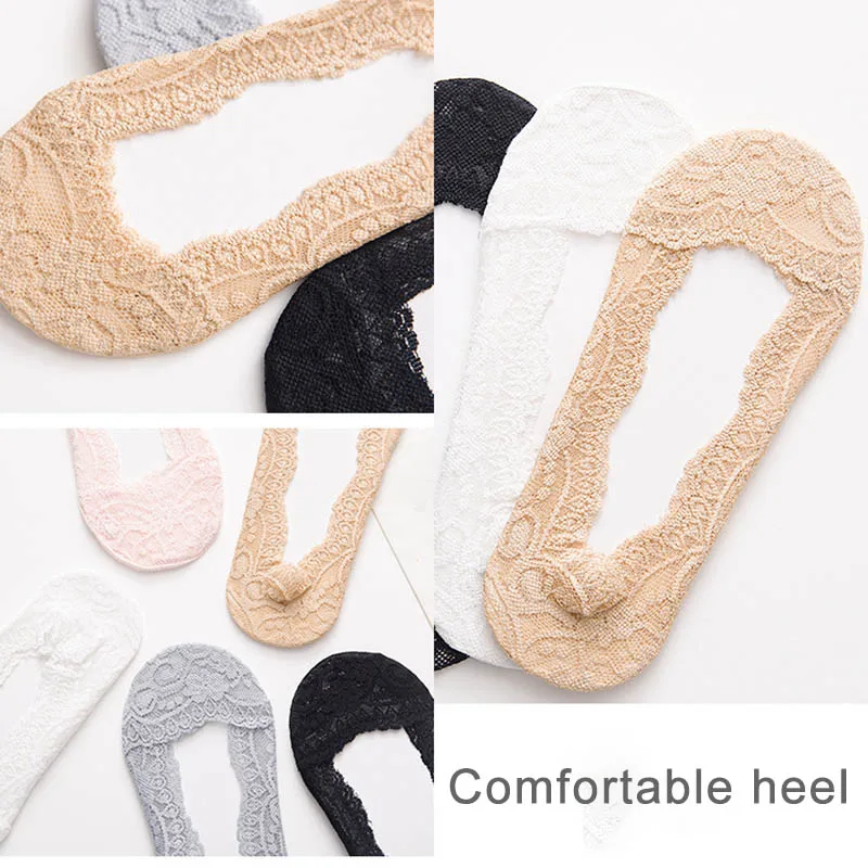 

Ankle Socks Thin Women Lace With Invisible Silicone Non-slip Breathable Invisible Sock 5Pairs Sweet Boat Socks Chaussette Femme