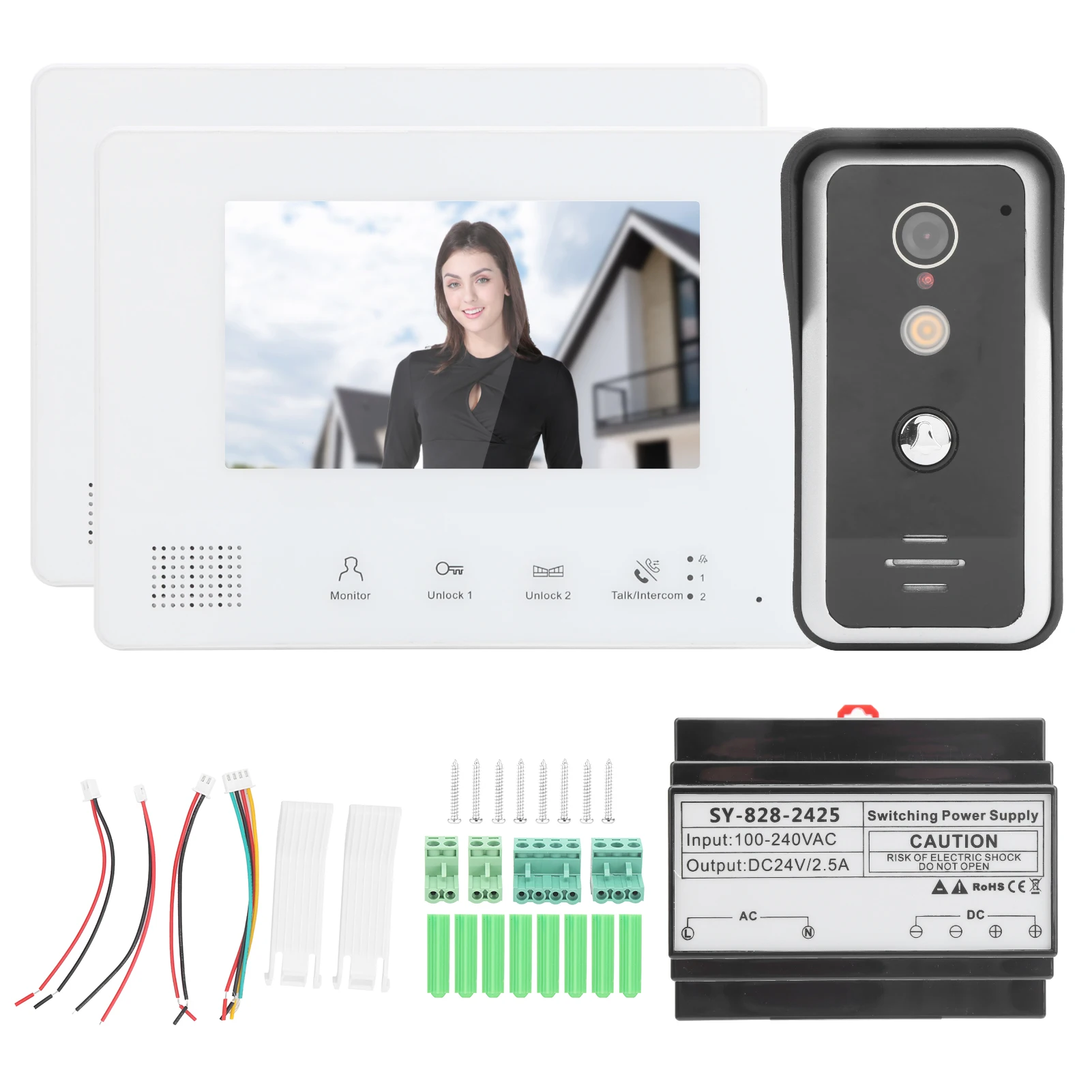 

Door Camera Access Waterproof 7in TFT LCD 2‑Wire System Video Doorbell Handsfree Voice 100-240V for Villa Home Office