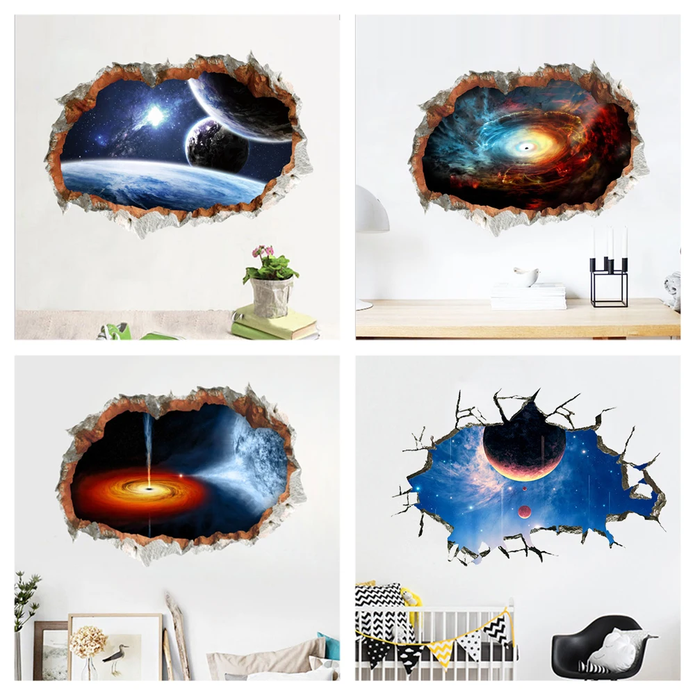 

Black Hole Nebula Planet Space Wall Sticker For Kids Room Decoration Vivid 3d Space Theme Mural Art Diy Home Decals Pvc Poster