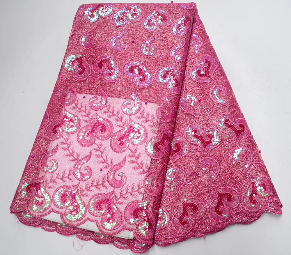 

Sequins Lace Fabric 2019 Bule sequins Nigerian Laces Fabric High Quality French Tulle Lace Fabric For Women Dress