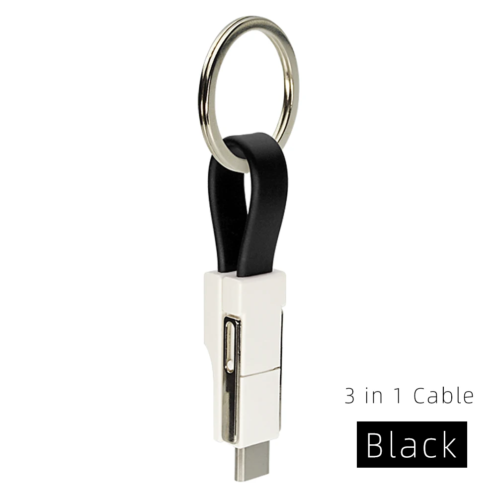 Черный CHAURE, 3 в 1, USB кабель, мини брелок, 2А, портативный магнитный кабель для быстрой зарядки, для освещения типа C, микро-кабель для синхронизации данных и зарядки - Цвет: Черный