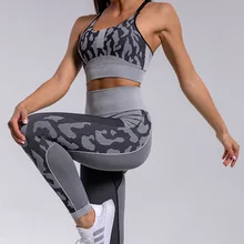 Ensemble de deux pièces de Yoga pour femmes, vêtements de Camouflage, imprimé, élastiques, assortis, Fitness, taille haute, vêtements de sport  (2)