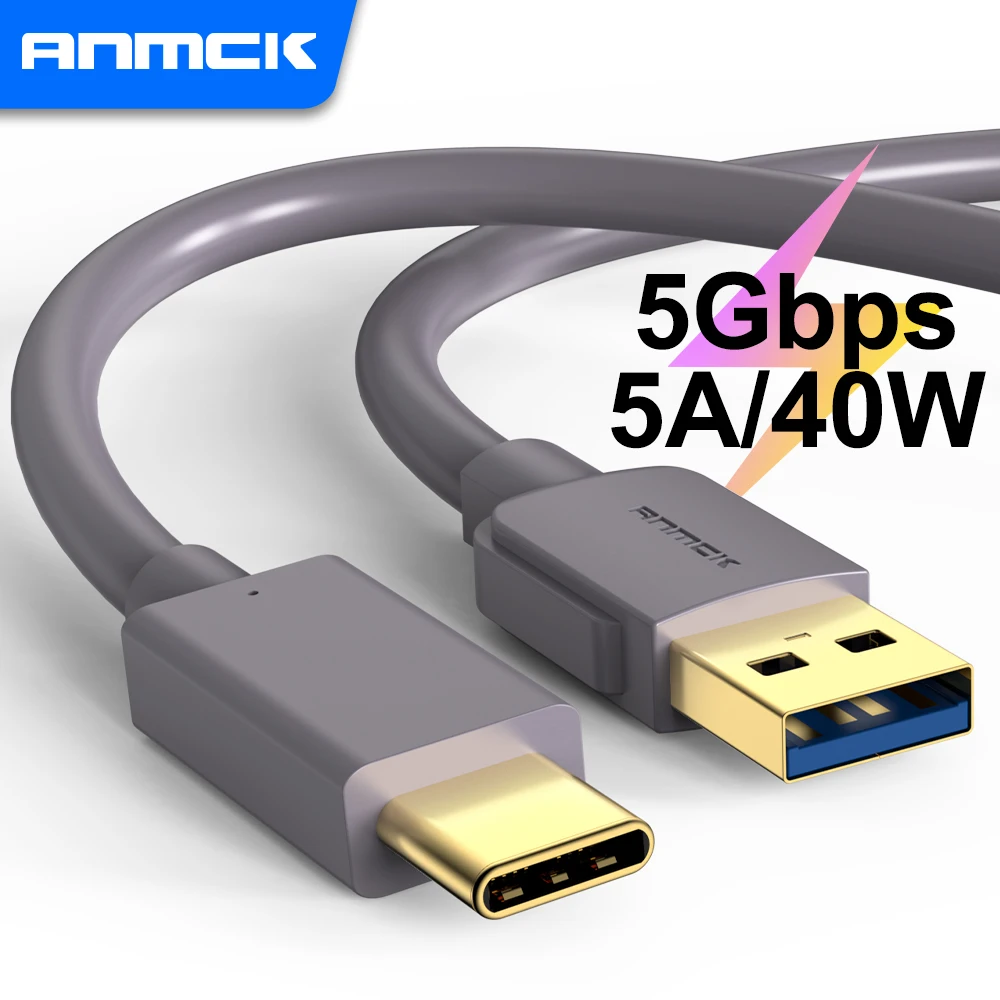 Anmck USB 3,0 5 Гбит/с 5A высокоскоростной кабель с разъемом USB Type-C для Huawei Supercharge стандарта 40 Вт быстрой зарядки USB-C Кабель зарядного устройства для телефона шнур - изображение