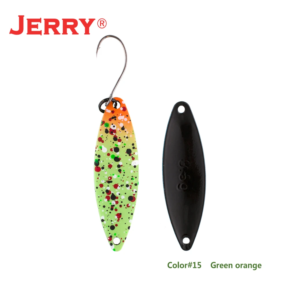 Джерри 1,6g 2,7g 3,5 г Сверхлегкий рыболовные ложки микро развевающиеся латунь металл форель приманки сверкающие УФ разноцветный Спиннер приманка песка - Цвет: green orange