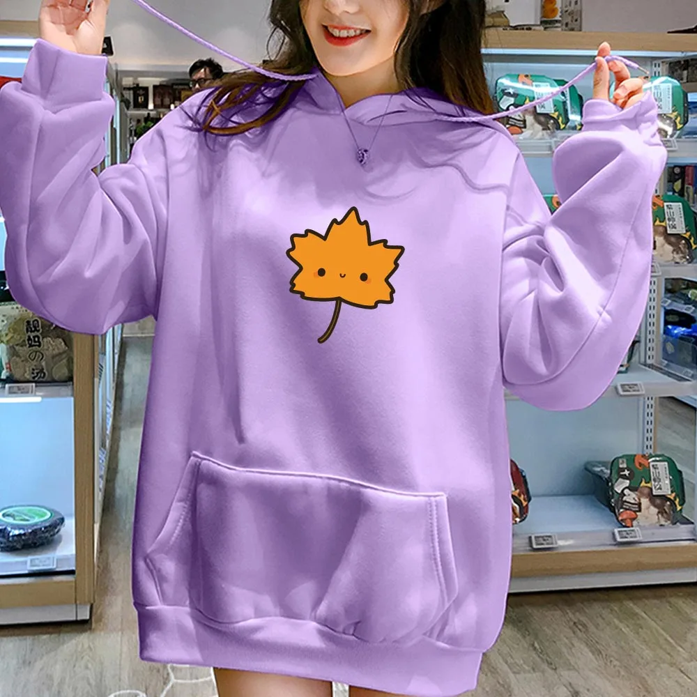 

Кавайная одежда, с героями мультфильмов, толстовка с узором в виде листьев для женщин пуловеры больших размеров симпатичная Толстовка Harajuku ...