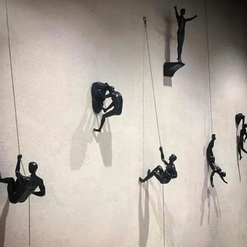 Creative Climbing Man Resin Iron Wire Three-dimensional Wall Hanging Decoration Sculpture Figures Ornaments Home Decor Statue | Дом и сад