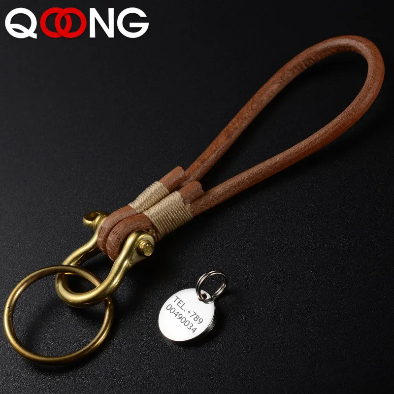 Брелок для ключей QOONG N06 из 100% натуральной кожи ручной в ретро стиле съемный