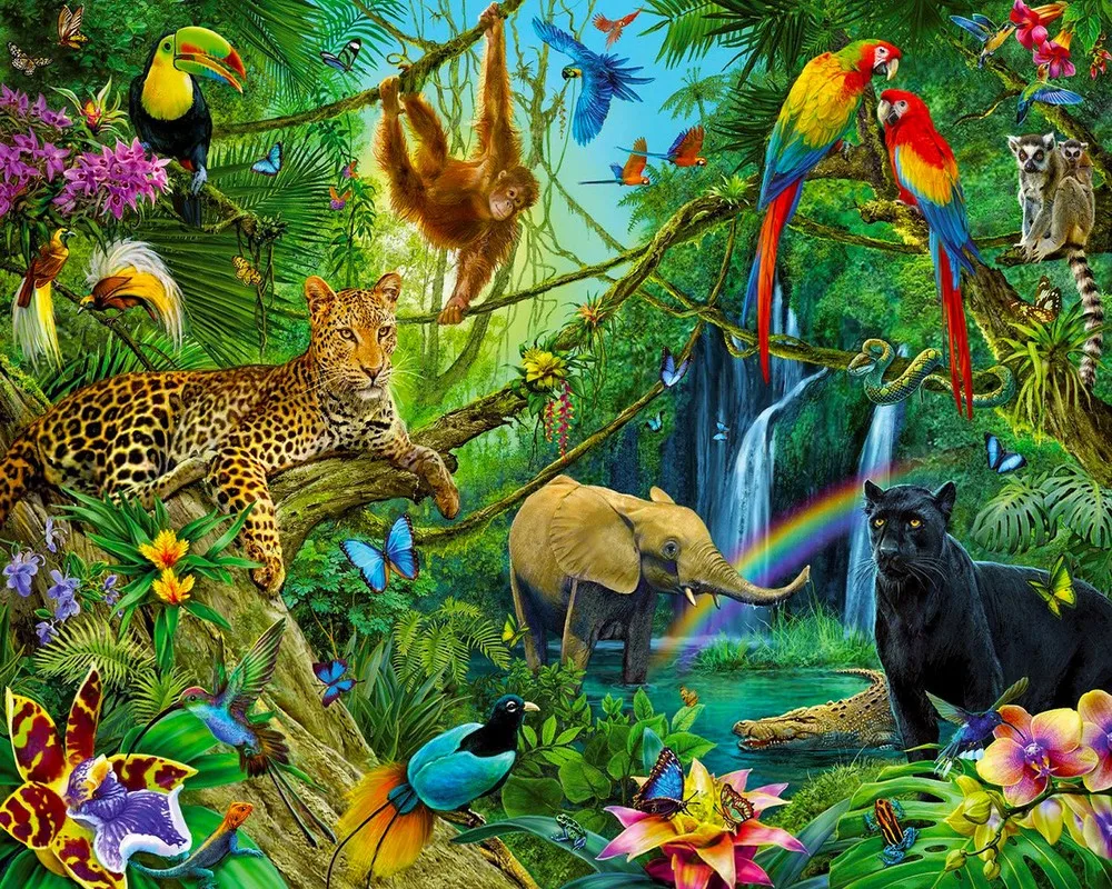 

Jmine Div 5D Zoo Jungle Elephant Panther Parrot Full Diamond Painting kits art african animals 3D paint by diamonds