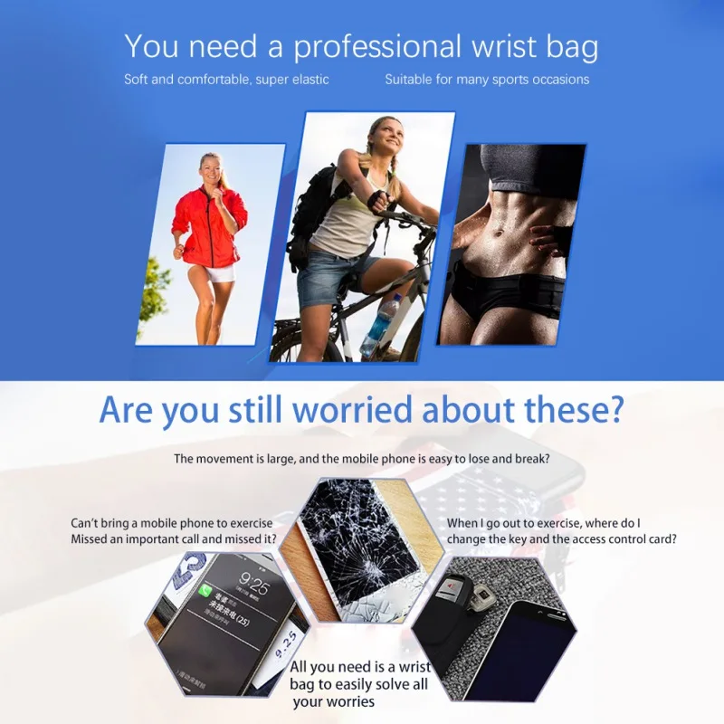 Портативная спортивная сумка на запястье с эластичной повязкой руку пояс для