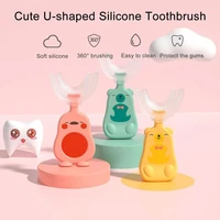 2 12 year old childrens cartoon handle u shaped food grade soft hair silicone manual toothbrush baby oral cleaning care tool