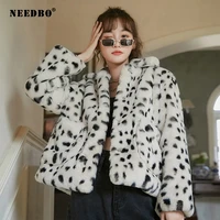 needbo faux fur coat women jacket leopard streetwear warm teddy jacket coat oversize 2020 outerwear soft fluffy jacket women
