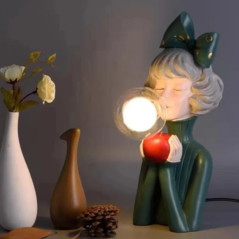 

Modern minimalist creativity blowing bubble girl table lamp colorful home decoration study room living room bedroom bedside lamp