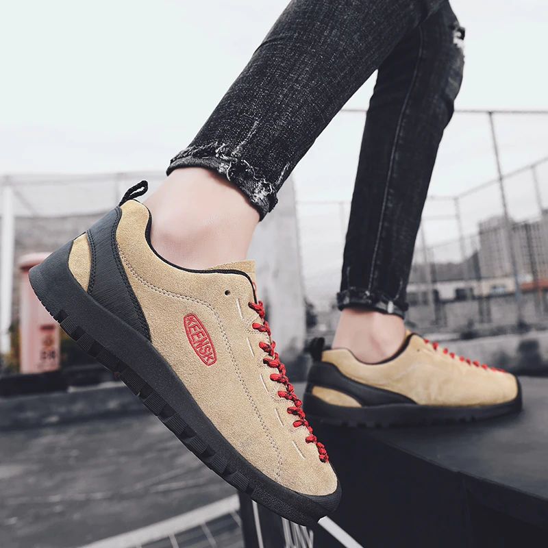 New Arrival Fashion Blue Men Hiking Shoes Couple Leather Camping Shoes Men Outdoor Sports Shoes Size 45 46 calzado de senderismo