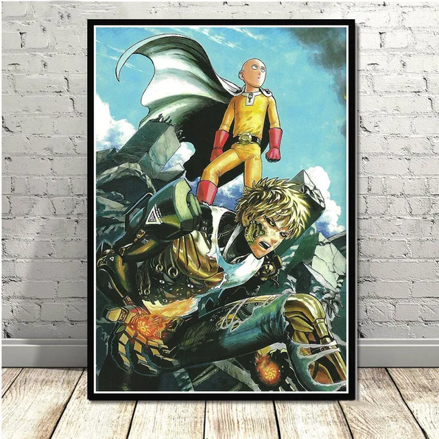

Canvas Oil Painting Fighting Cool Gift One Punch Man Japanese Anime Poster Prints Art Wall Pictures For Living Room Home Decor