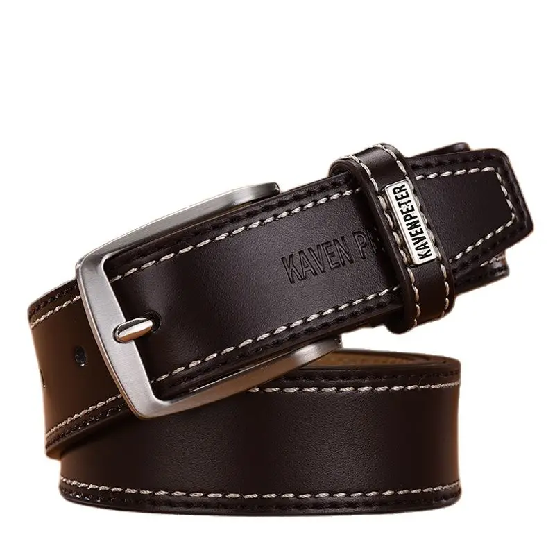 

Men's Leather High Quality Classic Belt Alloy Pin Buckle Men's Matching Jeans Business Cowhide Belt Black Color Dark Brown Color