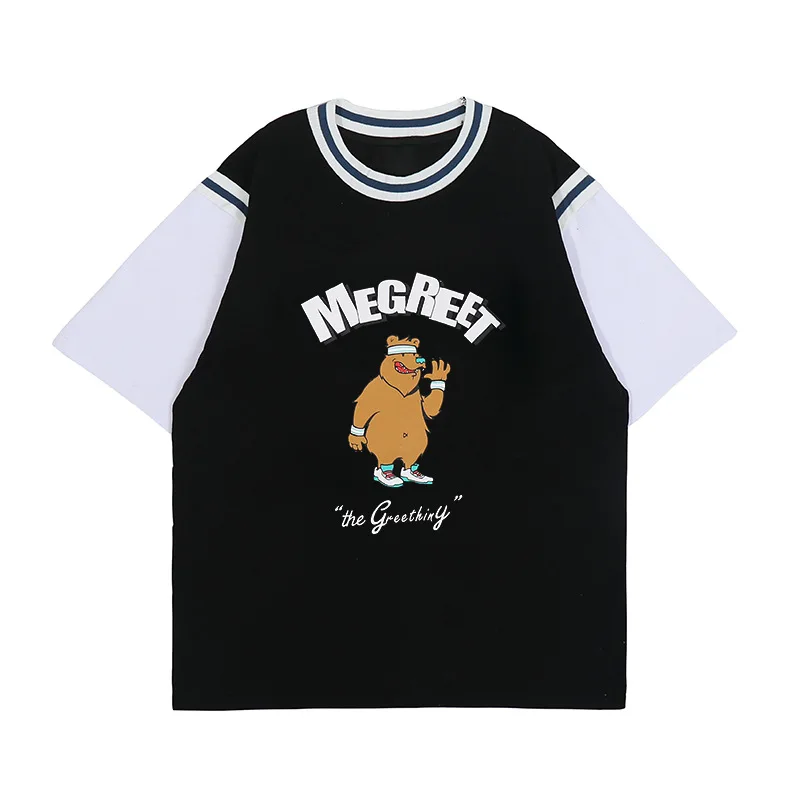 

2021 New Fake Two-piece Tshirt Men Women Fashion Brand Short-sleeved Unisex Streetwear Loose Korean Trend Ins Short Sleeve Tee