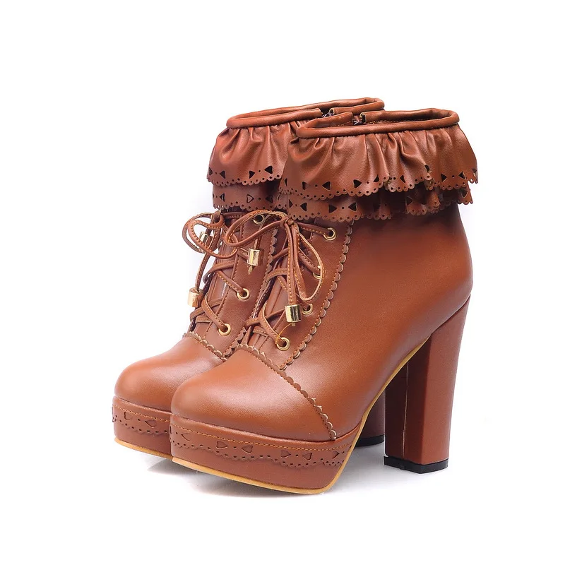 

Booties women's platform lace thick heel women's skirt waterproof boots