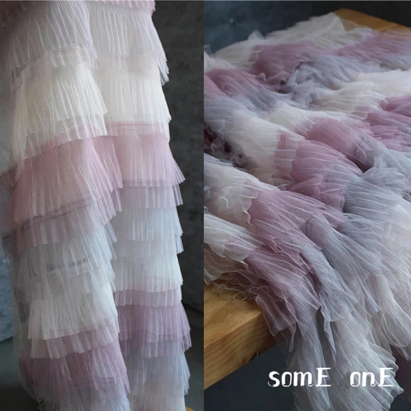 

Multilayer Wave Mesh Tulle Fabric Color Gradient DIY Patchwork Decor Fluffy Skirts Dress Stage Clothing Designer Fabric