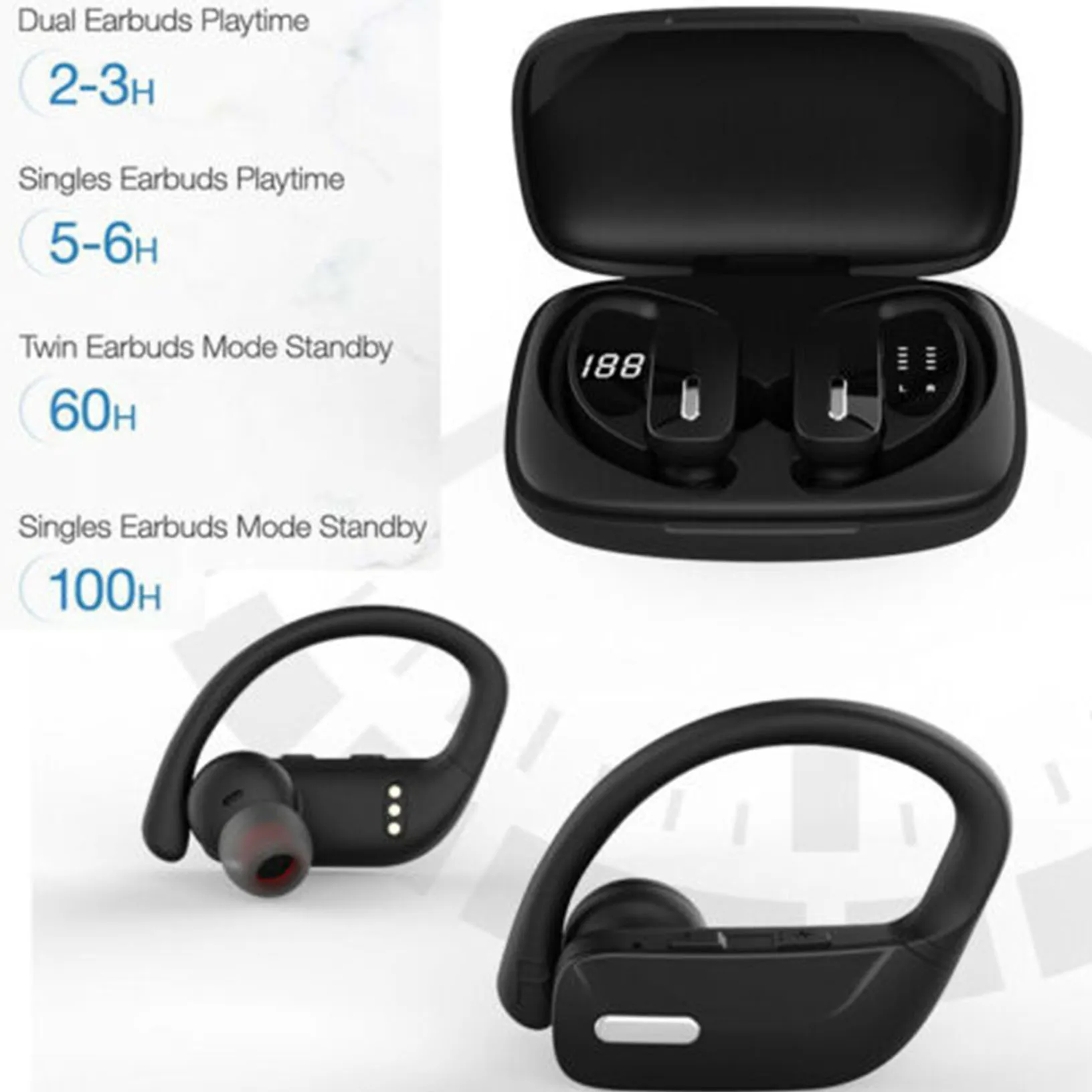 

Bluetooth Headset 5.0 TWS Wireless Earphones Earbuds Headphones Stereo Ear Hook