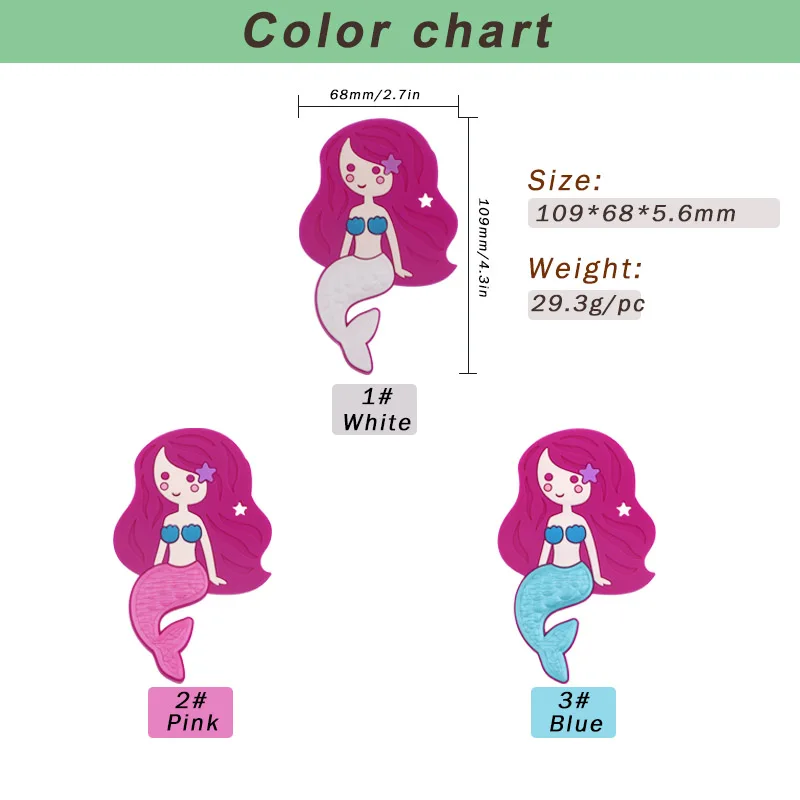 

Kovict 1PCS Mermaid Teether Silicone Teething Portable Shower Chewing Pendant Food Grade Nursing Sensory Necklace Accessorie