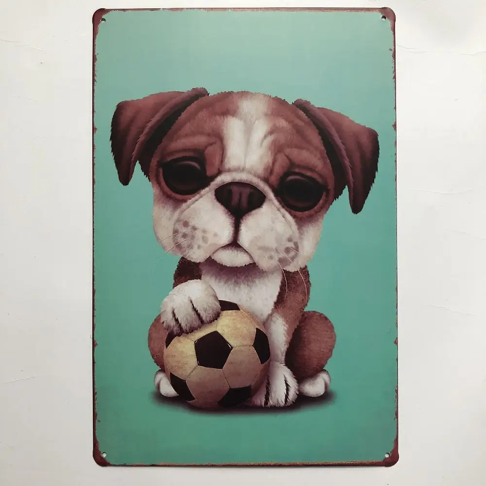 Металлический плакат с надписью Футбол собака винтажный жестяной настенный для