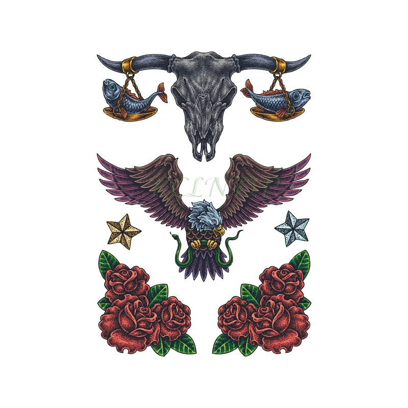 Водонепроницаемая Временная тату-наклейка с черепом овечьей головкой Рогом