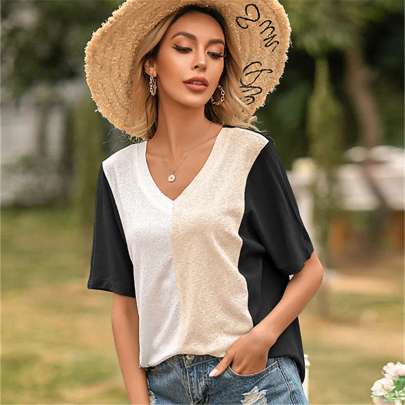 

Women Sexy T Shirts Summer Plus Size 2021 Casual Patchwork Woman Tshirts
