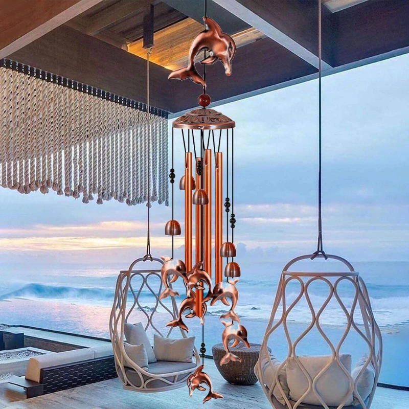 

35 Inch Wind Chimes Retro Dolphin Bells Soothing Melodic Tones for Patio Garden