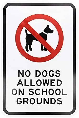 

Warning Sign Legend No Dogs Allowed on School Grounds with Graphic, Black/Red on White Road Sign Business Sign Aluminum