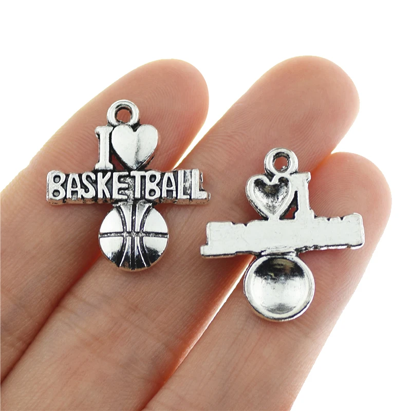 

12pcs 21x20mm I Love Basketball Pendant Basketball Ball Charm I Love Basketball Ball Charms for Bracelets