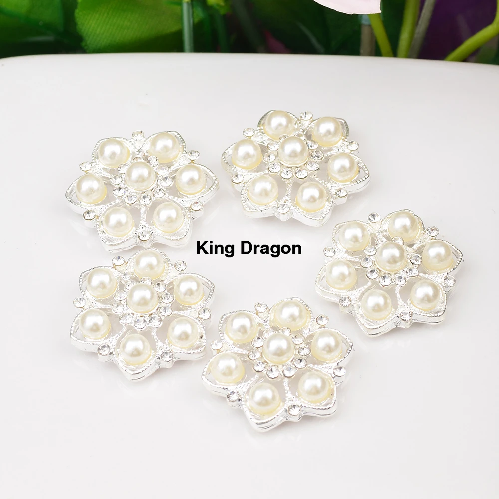 Пуговицы с жемчугом и стразами King Dragon 25 мм 10 шт./лот серебристого цвета KD586 | Дом