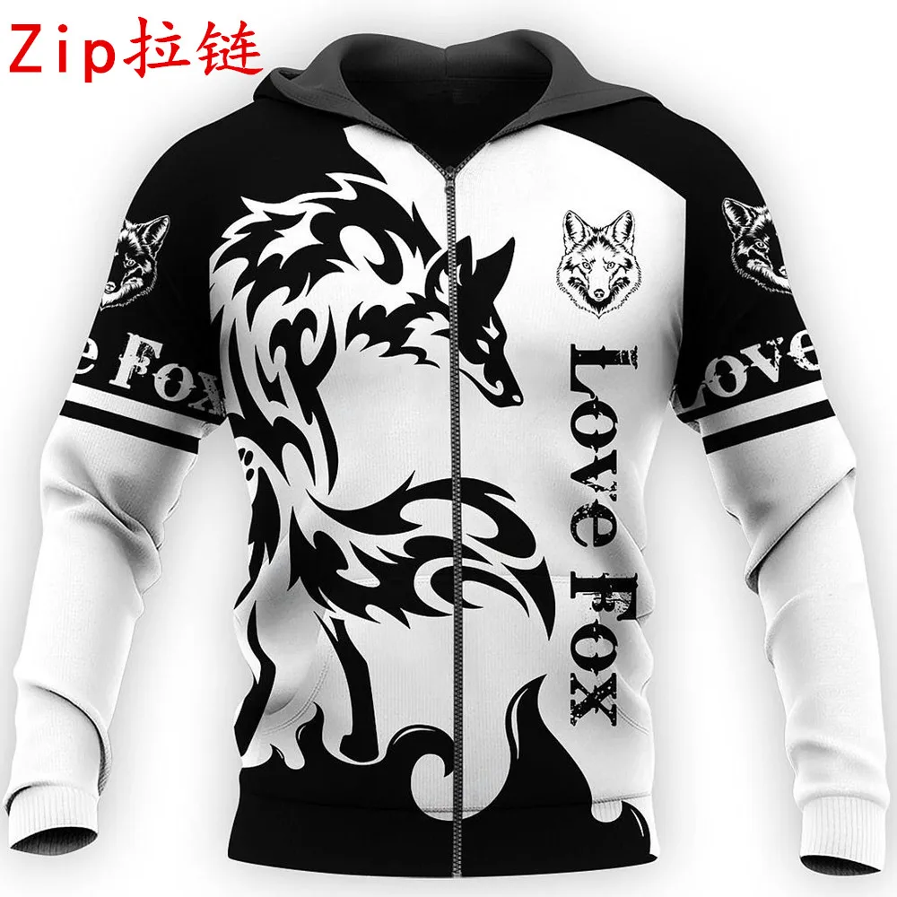

Love Fox 3D Full-printing Men/women Zip hoodie Sweatshirts Black White Fashion Tops