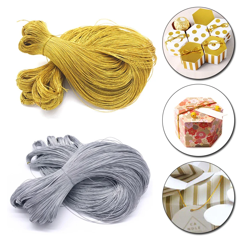

100m Gold Silver Glitter Cords DIY Gift Packing Hang Tag String Strap Wedding Florists Crafts Decoration Rope Threads