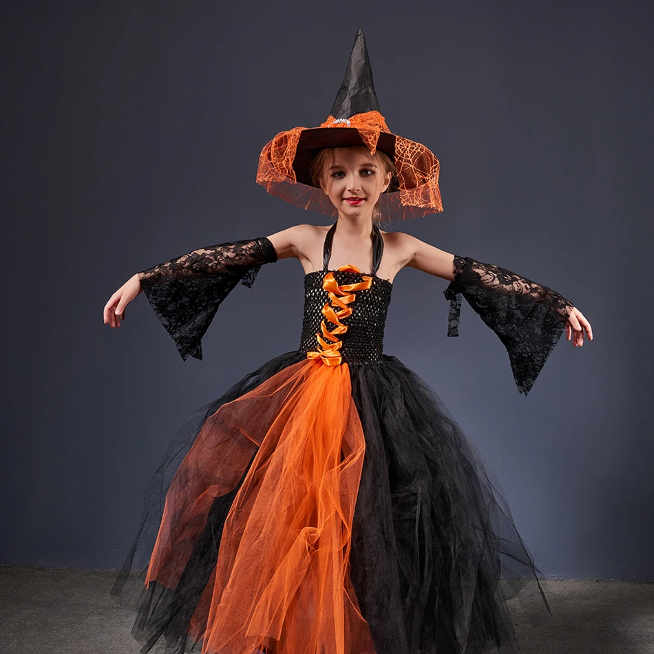 Платье ведьмы на Хэллоуин для девочек страшные костюмы с волшебной шляпой
