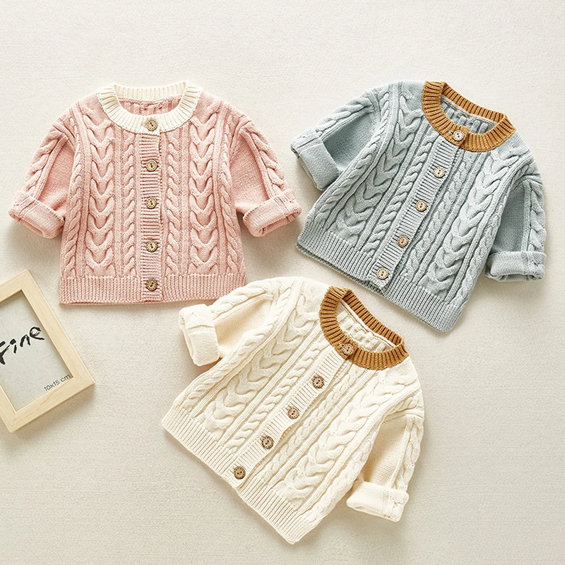 

Autumn Korean Style Kids Handmade Knitted Clothes Baby Knitted Sweater Coat Baby Boys Girls Solid Cardigan Sweater Baby Tops