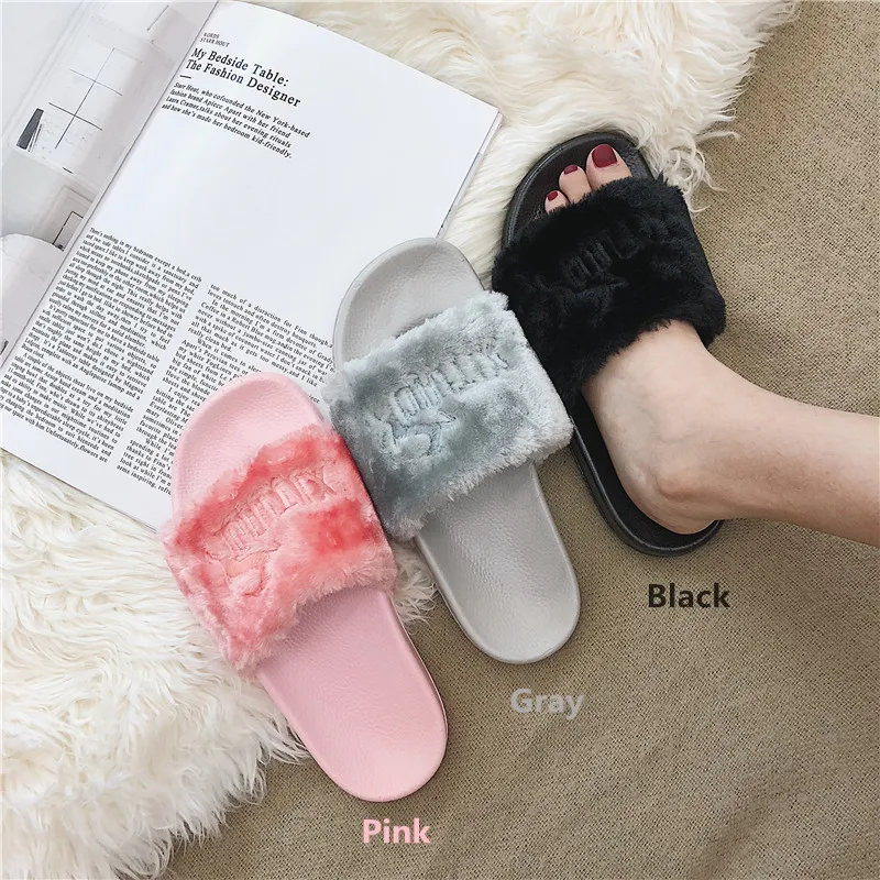 

Ladies Slippers Sandals Outdoor Fluffy Beach Flip Flops Women Slippers Furry Shoes Rubber Home House Indoor Slides Footwear 2021