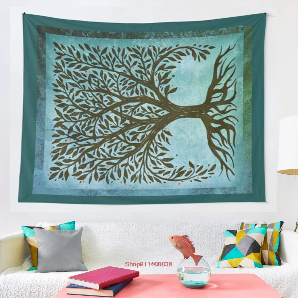 

Древо жизни, синее гобеленовое искусство, настенные подвесные гобелены для гостиной, для дома и общежития Декор
