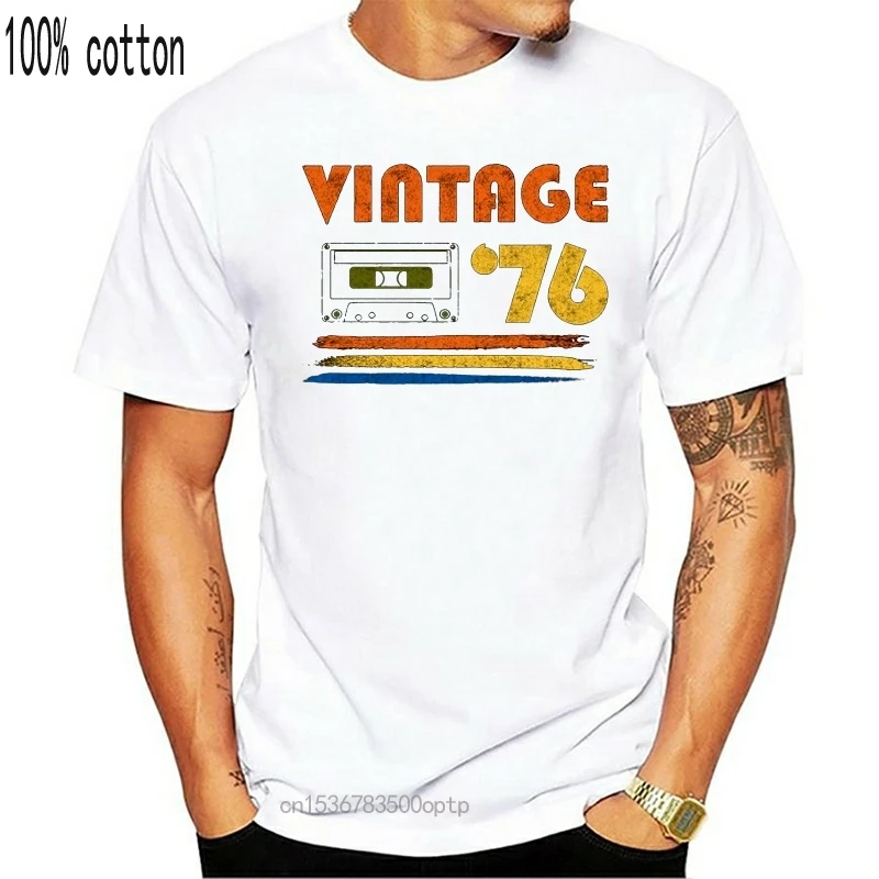 

Винтажная рубашка 76 с кассетной лентой, футболка для новорожденных в 1976 году, мужские футболки из 100% хлопка, топы с коротким рукавом, подарок...