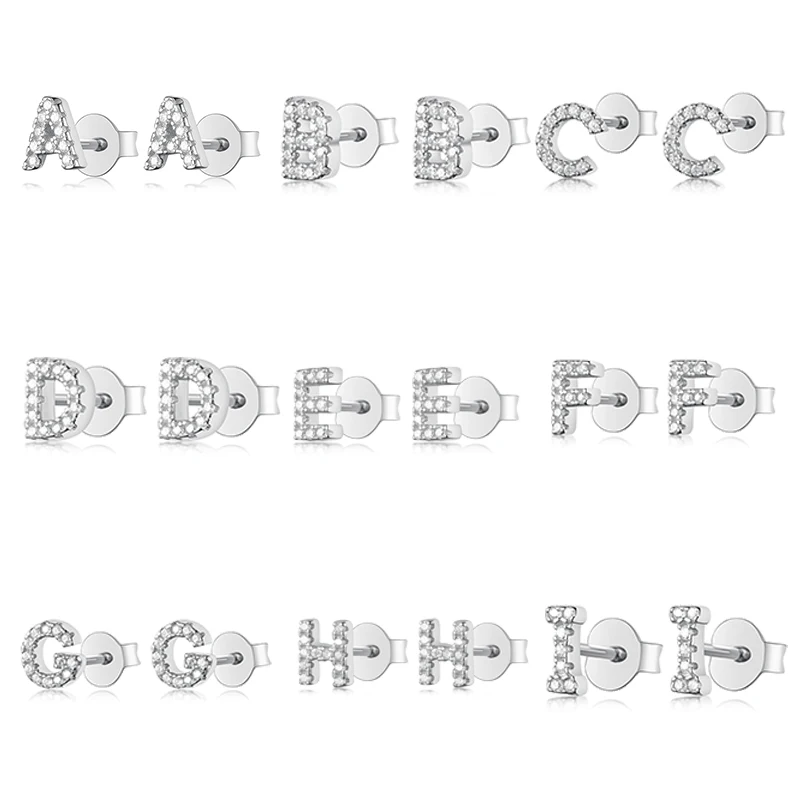 100% 925 серьги-гвоздики из стерлингового серебра от А до Z с принтом в виде букв &amp